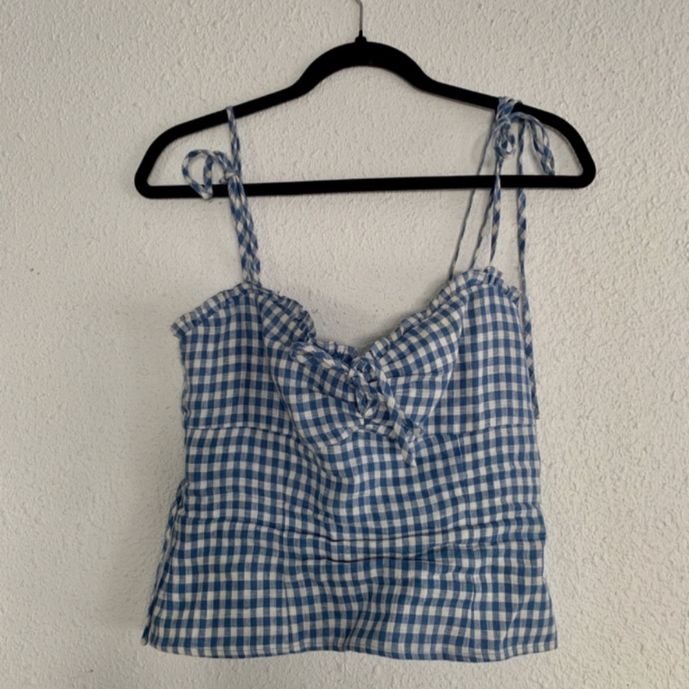 Reformation Linen Blue White Gingham Cami Sweetheart Neckline